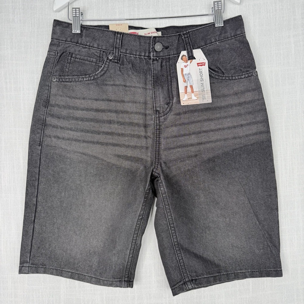 Levi's Boys Denim Shorts Size 18 Reg 29W Slim Fit  Black Grunge Adj Waist Band